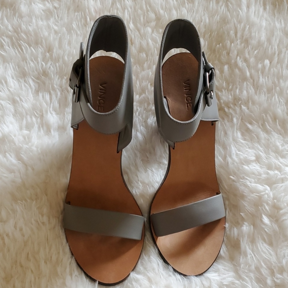 VINCE ] Gray Leather Ankle-Cuff Nicole Heels - Picture 3 of 7